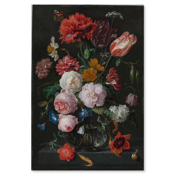 Jan Davidsz. de Heem, Still Life with Flowers in a Glass Vase, c. 1650–83 — the full painting reproduced as a giclée print