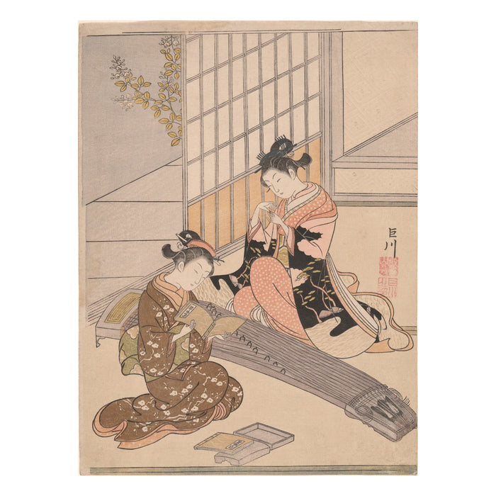 Suzuki Harunobu, Descending Geese of the Koto Bridges, c. 1766 — colour woodblock print, Art Institute of Chicago
