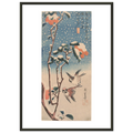 Utagawa Hiroshige, Sparrows and Camellia in Snow, c. 1831–33 — framed print, 40 × 50 cm, slim black frame, shown on white
