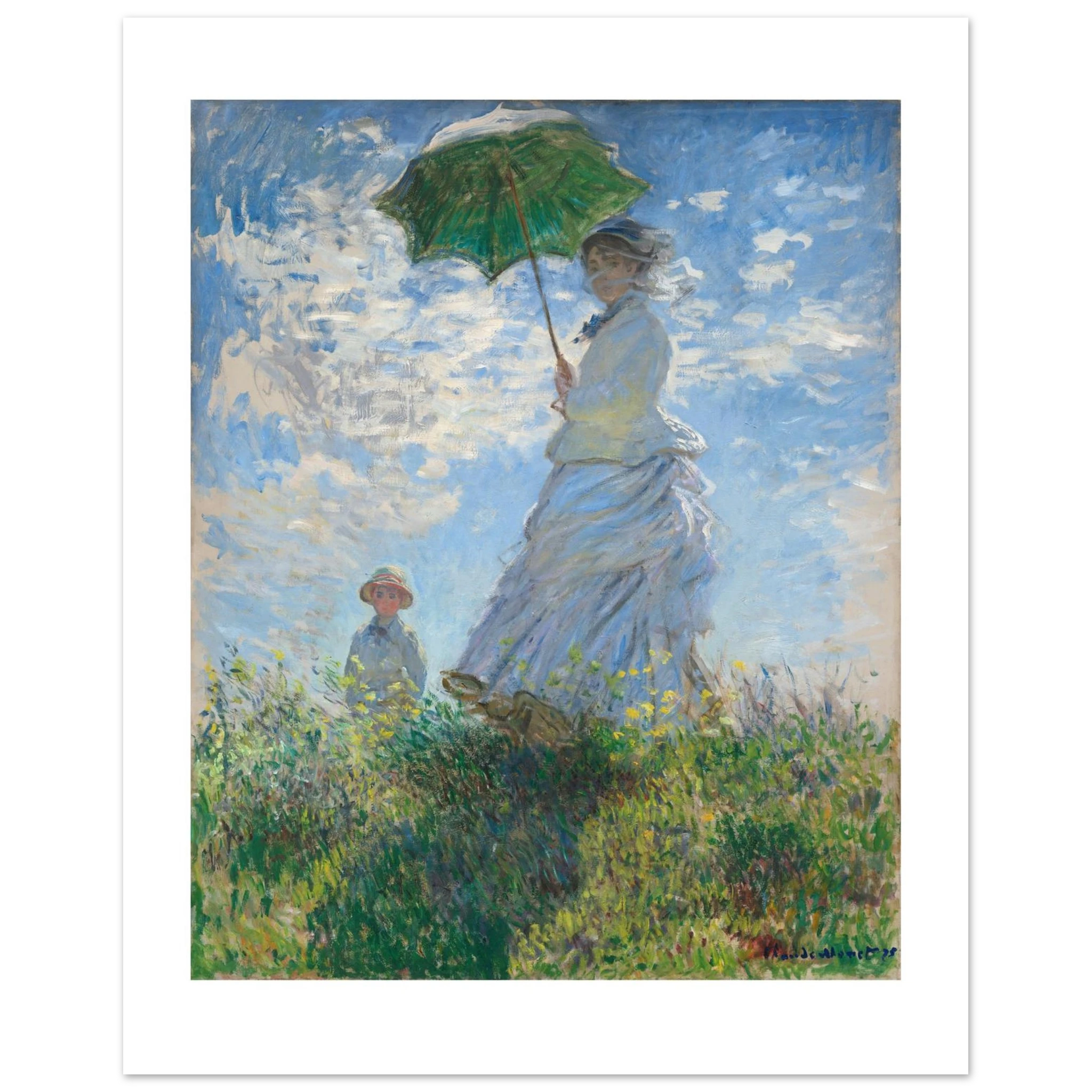 Monet's Woman with a Parasol as a 40 × 50 cm fine art poster, unframed, shown flat against a light grey wall