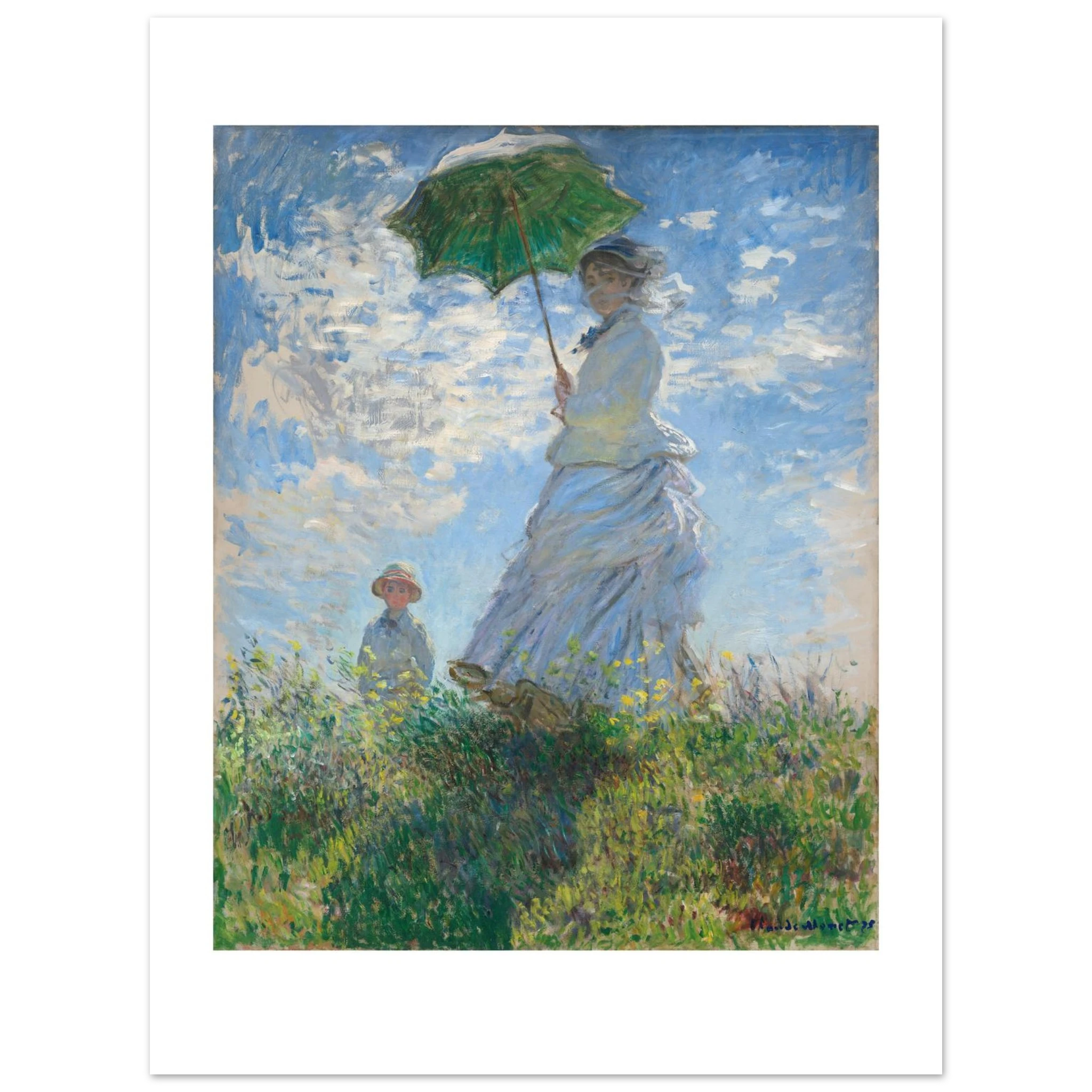 Monet's Woman with a Parasol as a 60 × 80 cm fine art poster, unframed, shown flat against a light grey wall