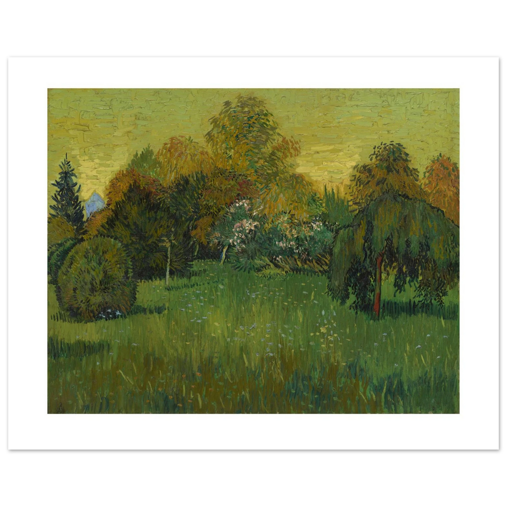 Van Gogh's The Poet's Garden as a 50 × 40 cm fine art poster, unframed, shown flat against a light grey wall