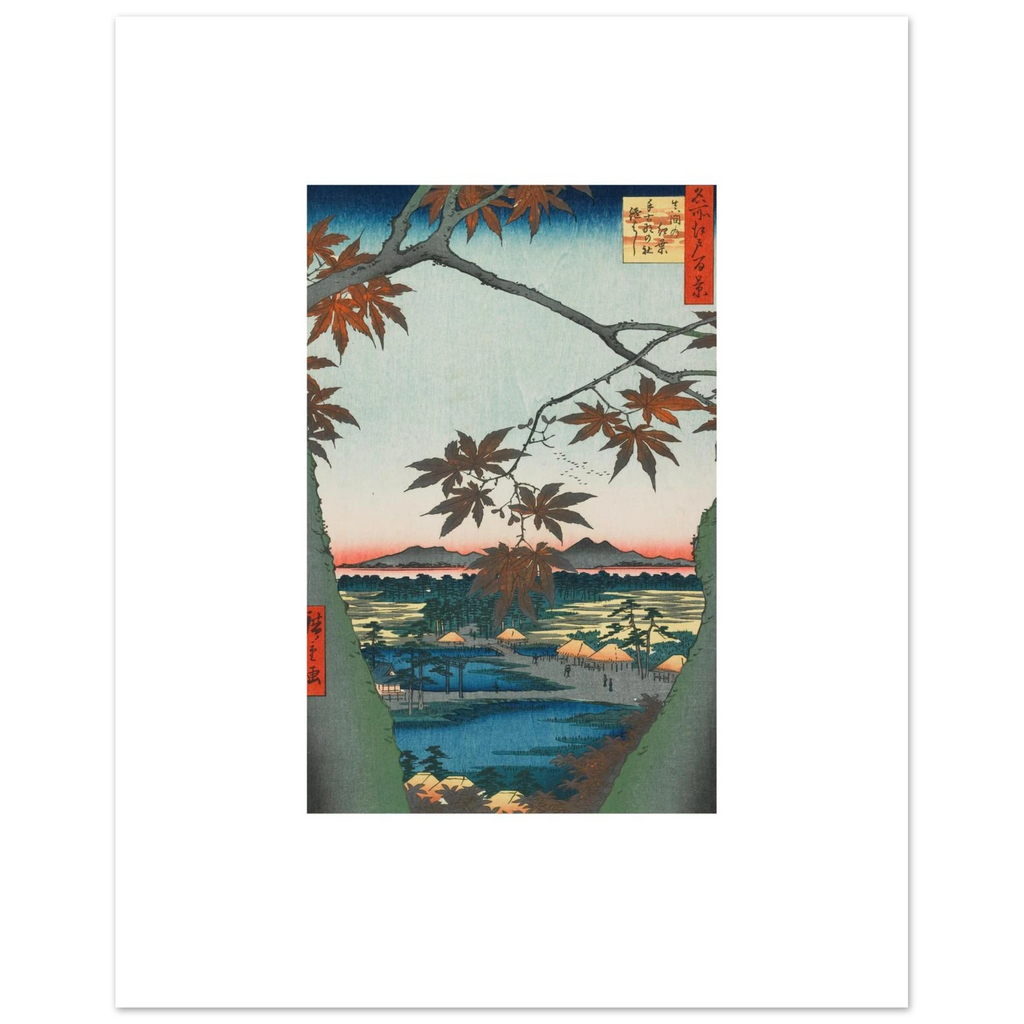The 40 × 50 cm giclée print of Hiroshige's Maples at Mama, unframed, shown flat with its white border