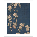 Hokusai's Bullfinch and Weeping Cherry as a 27 × 35 cm fine art poster, unframed, shown flat against a light grey wall