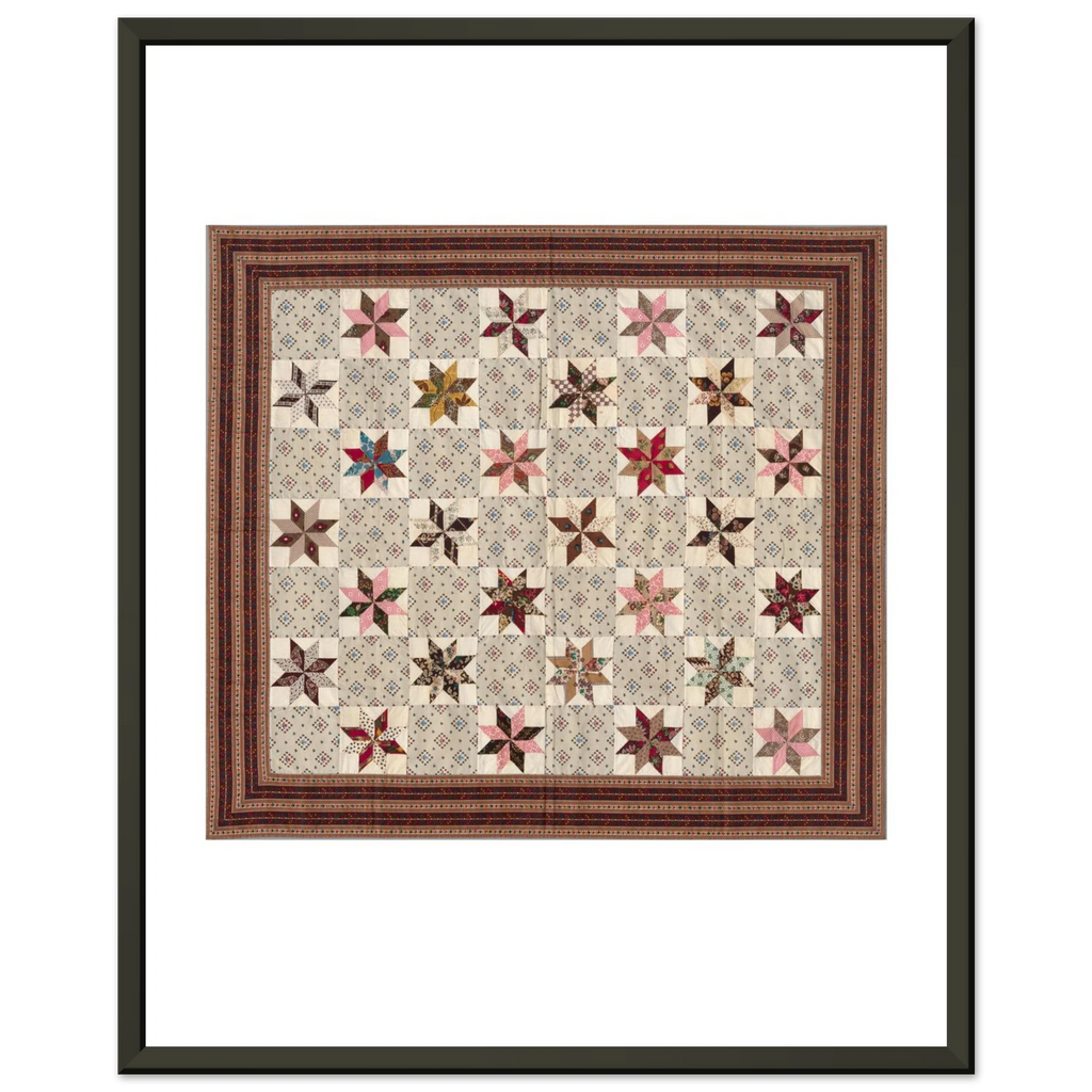 American, LeMoyne Star Quilt Top, 1875–1900 — framed print, 40 × 50 cm, slim black frame, shown on white