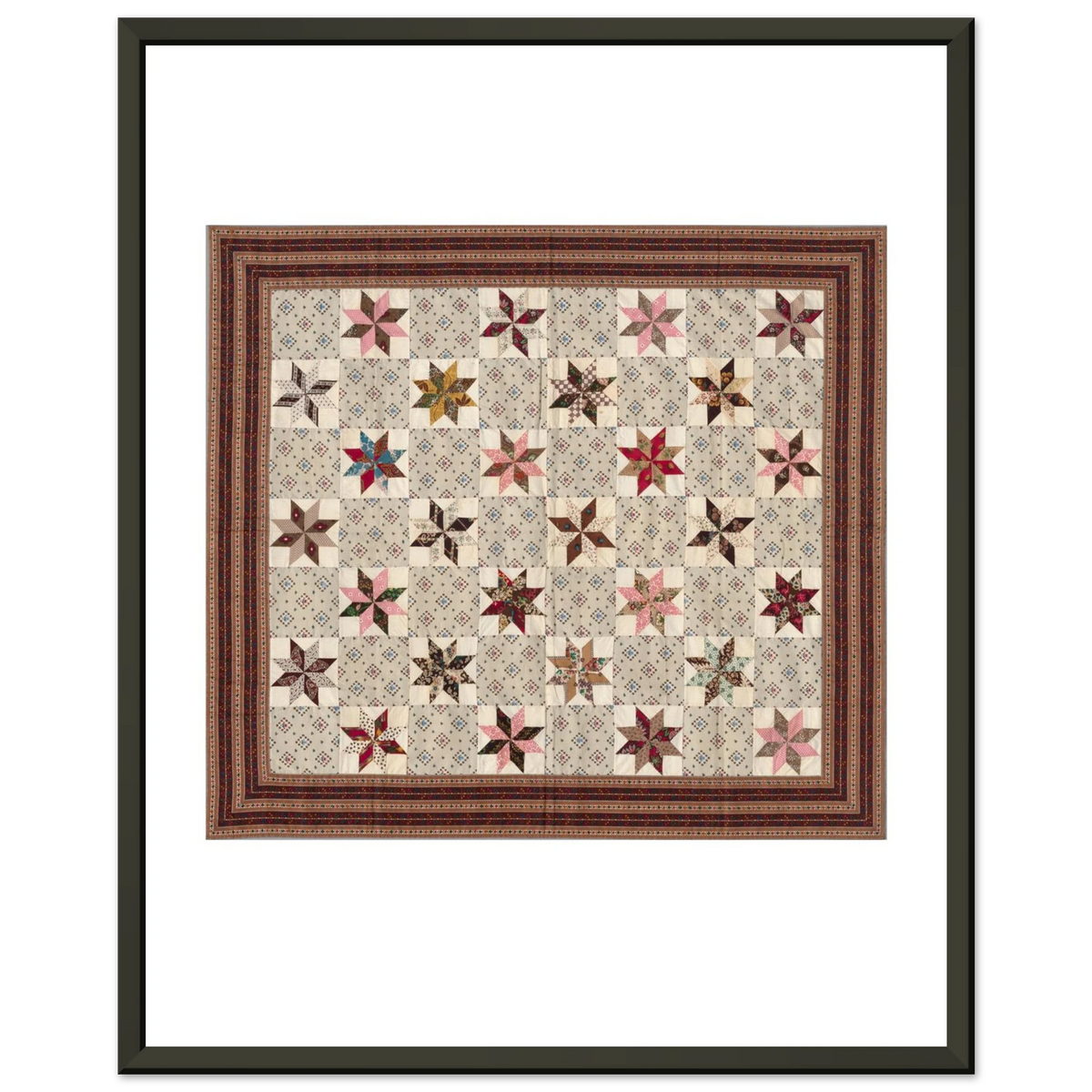 American, LeMoyne Star Quilt Top, 1875–1900 — framed print, 40 × 50 cm, slim black frame, shown on white