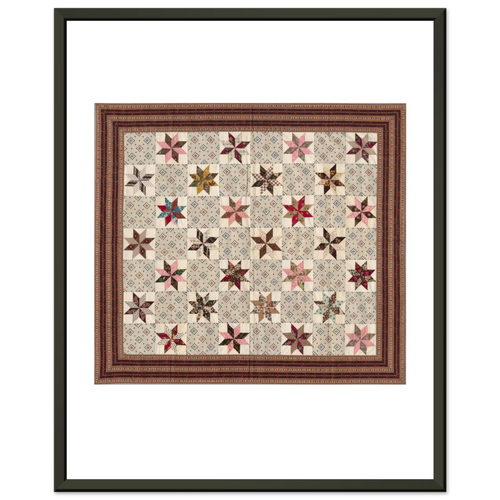 American, LeMoyne Star Quilt Top, 1875–1900 — framed print, 40 × 50 cm, slim black frame, shown on white