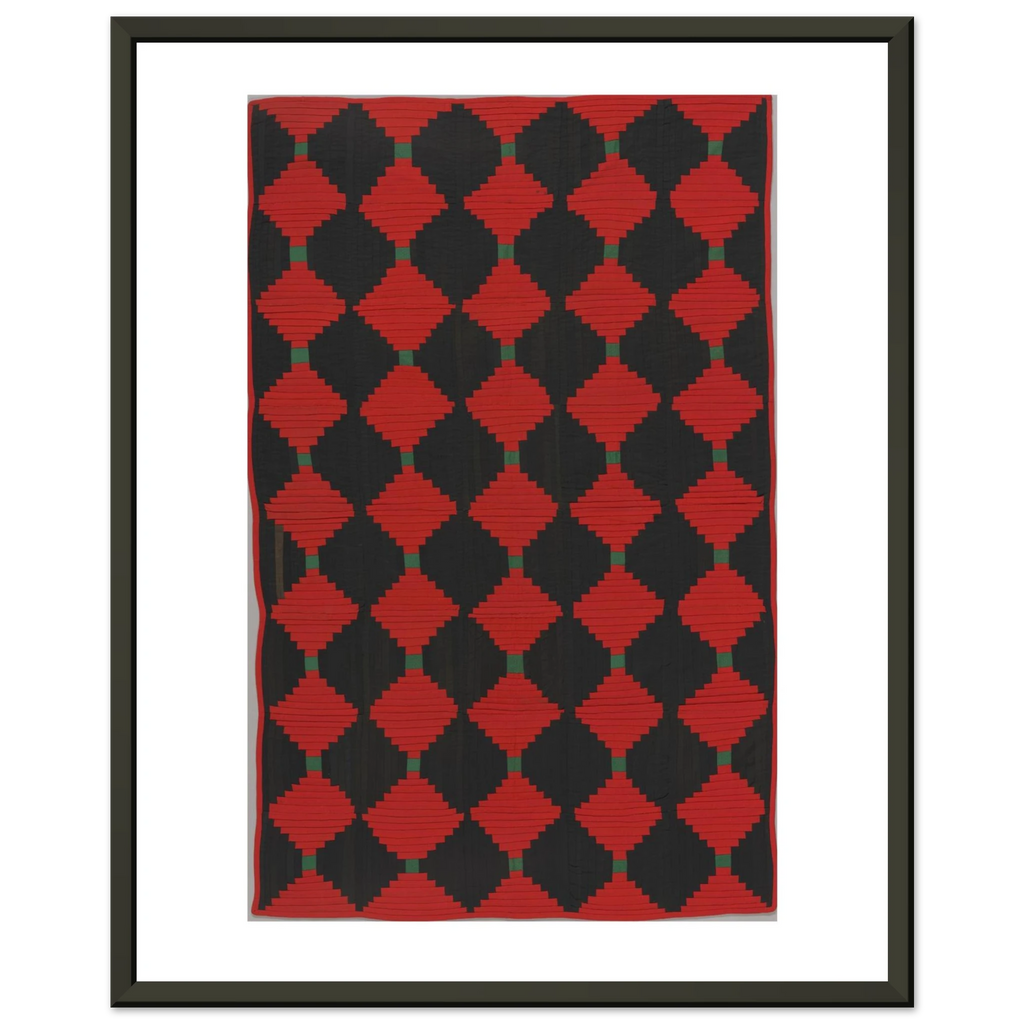 New York, Log Cabin Quilt, Courthouse Steps, 1850–90 — framed print, 40 × 50 cm, slim black frame, shown on white