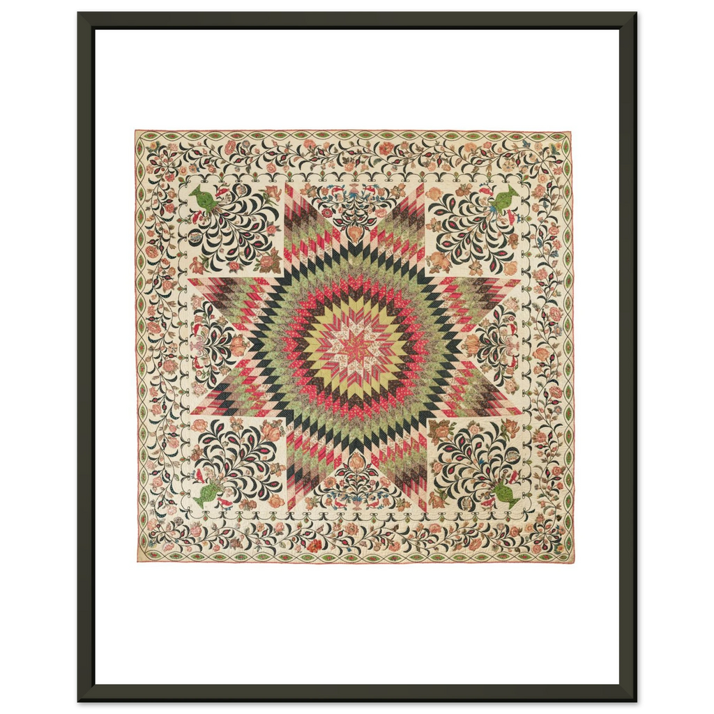 Mary “Betsy” Totten, Rising Sun Quilt, 1830s — framed print, 40 × 50 cm, slim black frame, shown on white