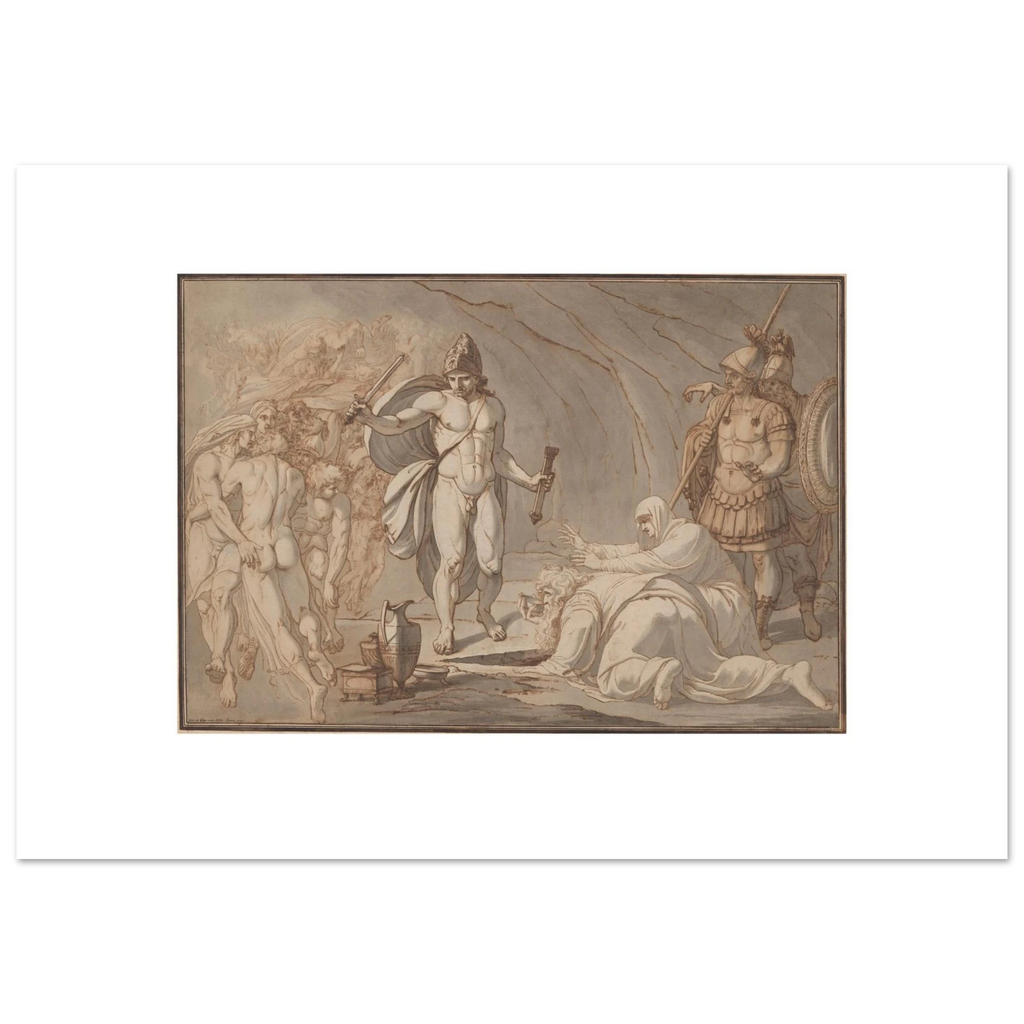 Lips's Odysseus at the Gates of Hades as a 100 × 70 cm fine art poster, unframed, shown flat against a light grey wall
