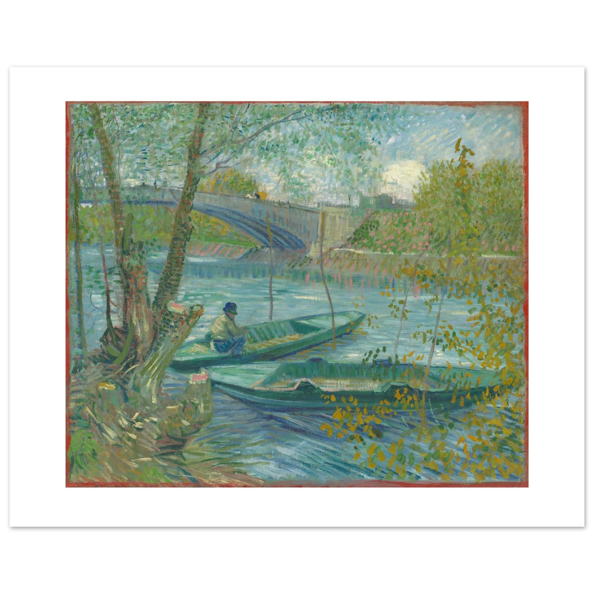 Van Gogh's Fishing in Spring as a 50 × 40 cm fine art poster, unframed, shown flat against a light grey wall
