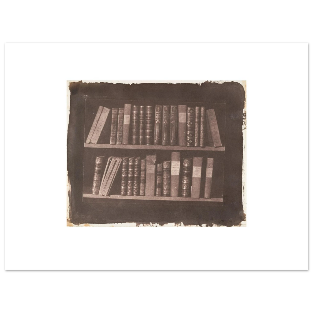 The 40 x 30 cm sheet lying flat, A Scene in a Library printed at original size with wide white margins