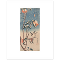Hiroshige's Sparrows and Camellia in Snow as a 40 × 50 cm fine art poster, unframed, shown flat against a light grey wall