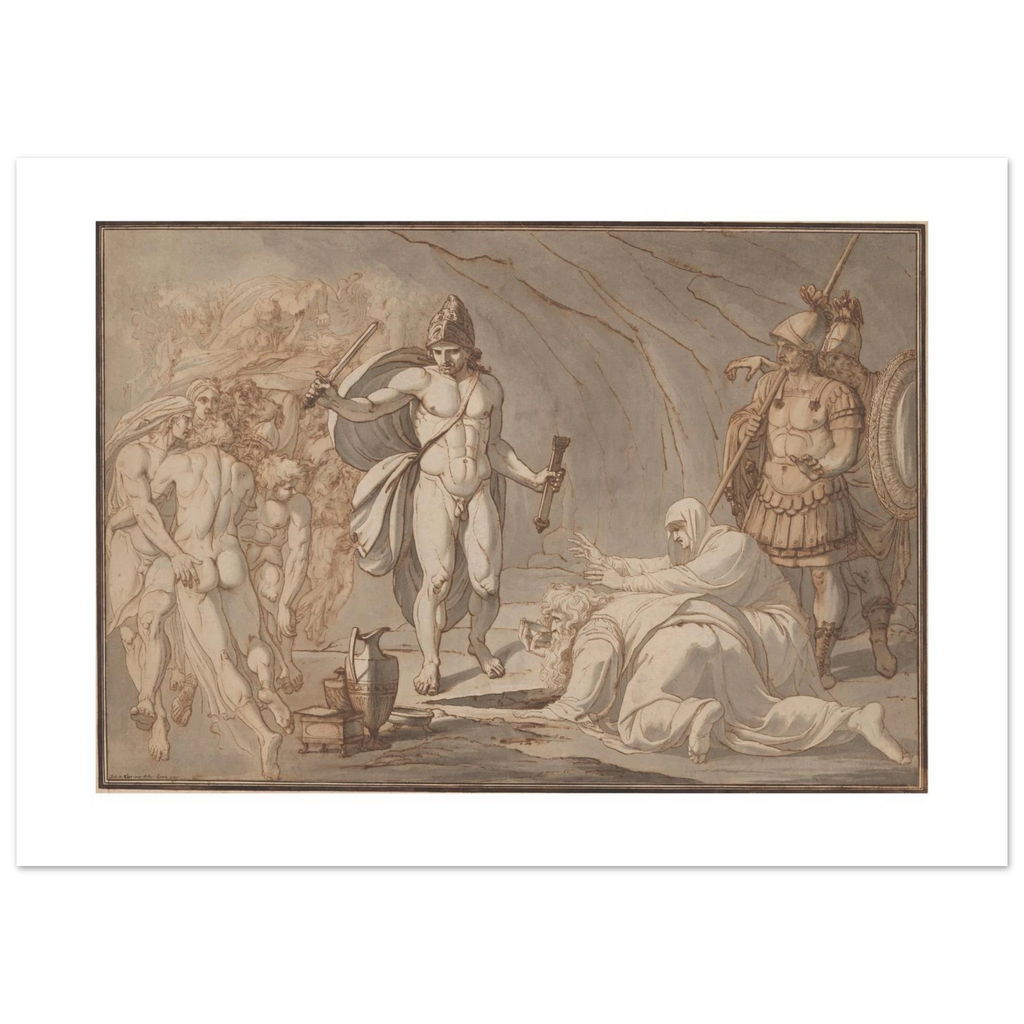 Lips's Odysseus at the Gates of Hades as a 70 × 50 cm fine art poster, unframed, shown flat against a light grey wall