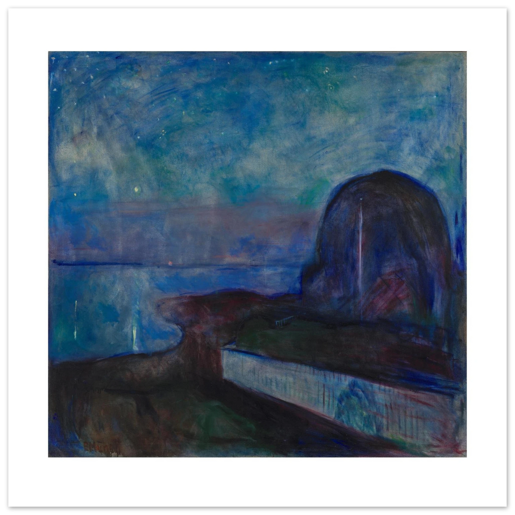 Munch's Starry Night as a 50 × 50 cm fine art poster, unframed, shown flat against a light grey wall