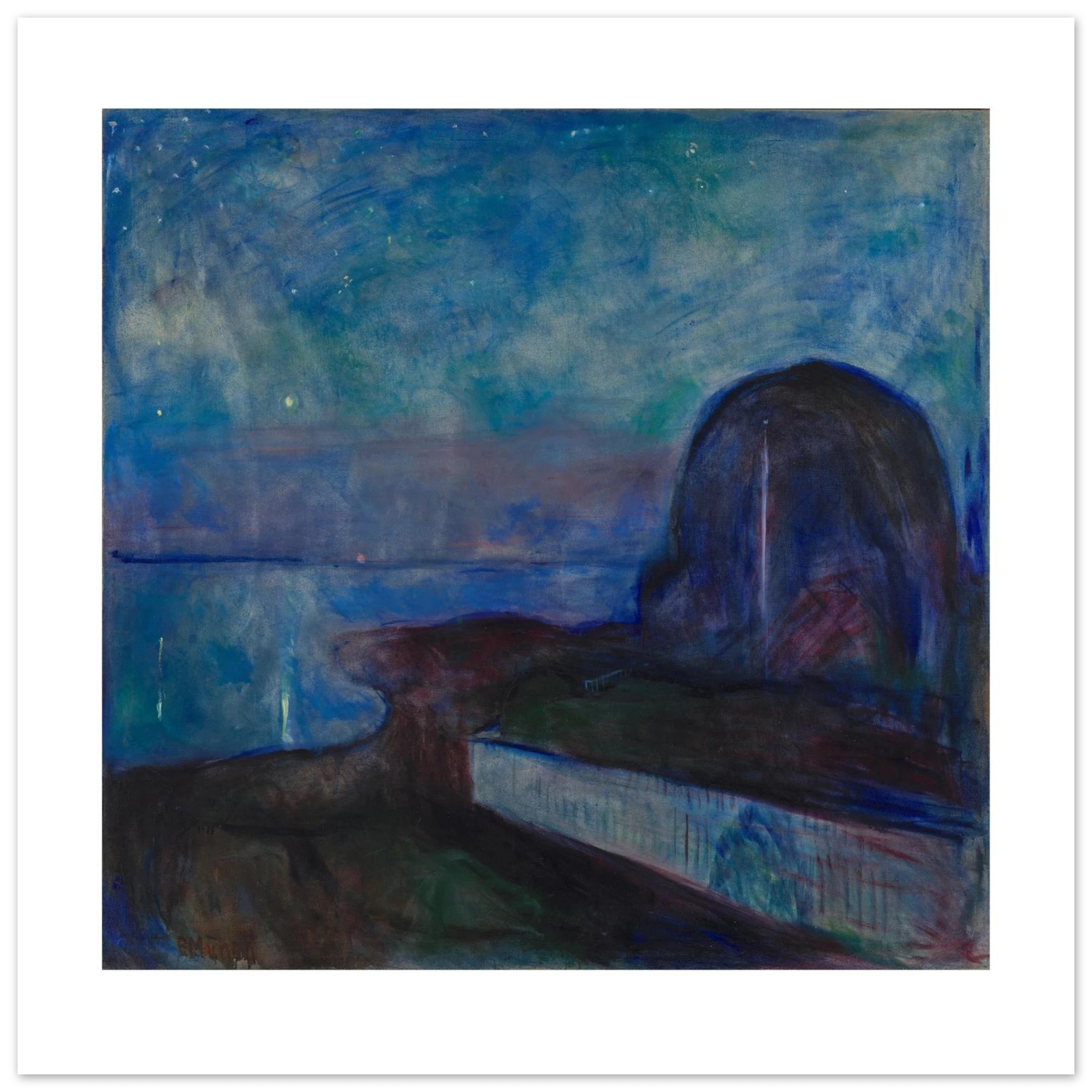 Munch's Starry Night as a 50 × 50 cm fine art poster, unframed, shown flat against a light grey wall