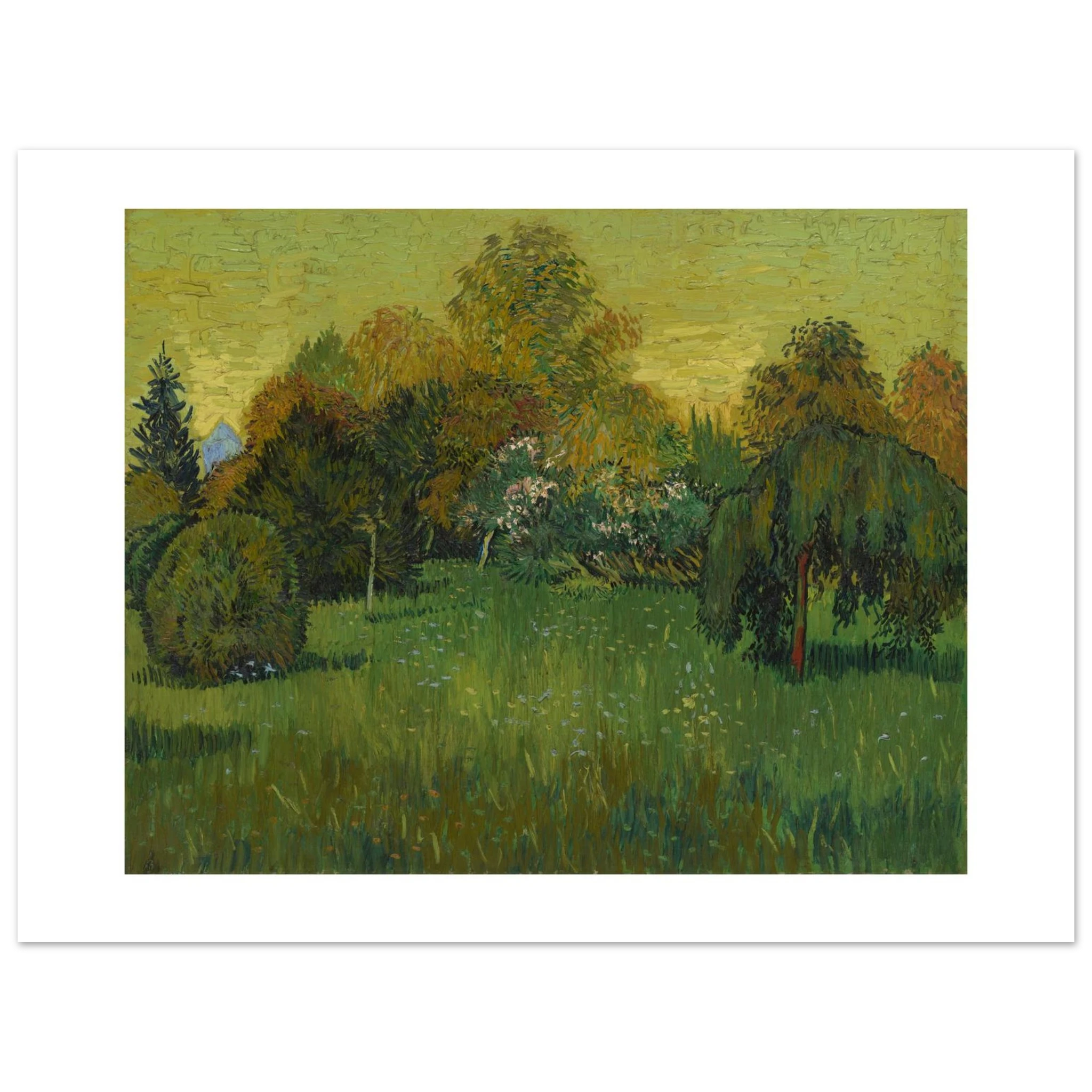 Van Gogh's The Poet's Garden as an 80 × 60 cm fine art poster, unframed, shown flat against a light grey wall