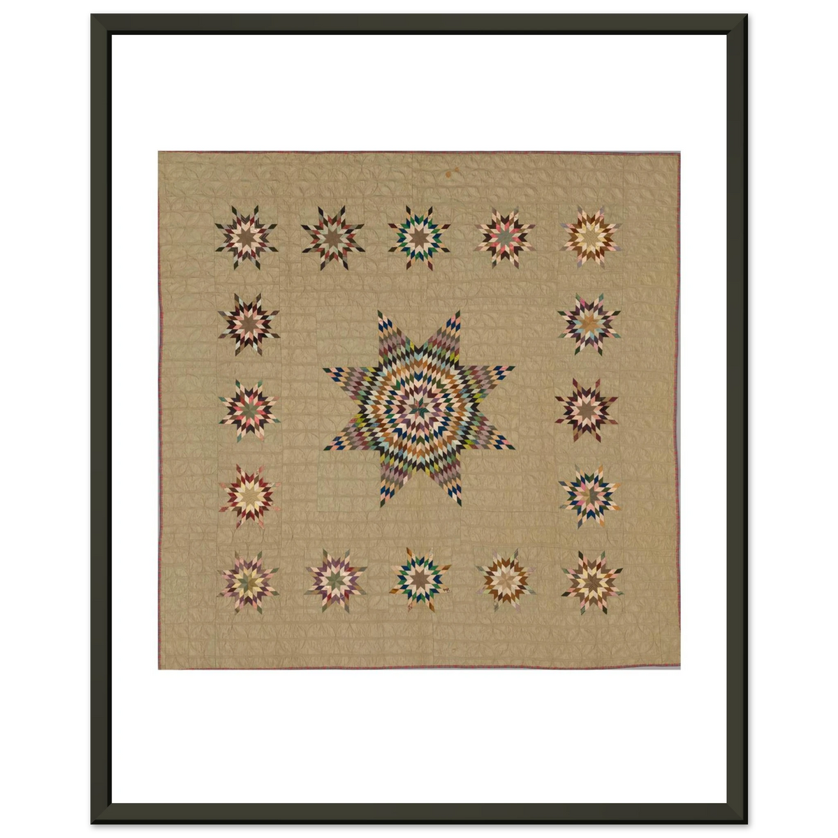 Ruth Hart, Lone Star Quilt, c. 1845 — framed print, 40 × 50 cm, slim black frame, shown on white