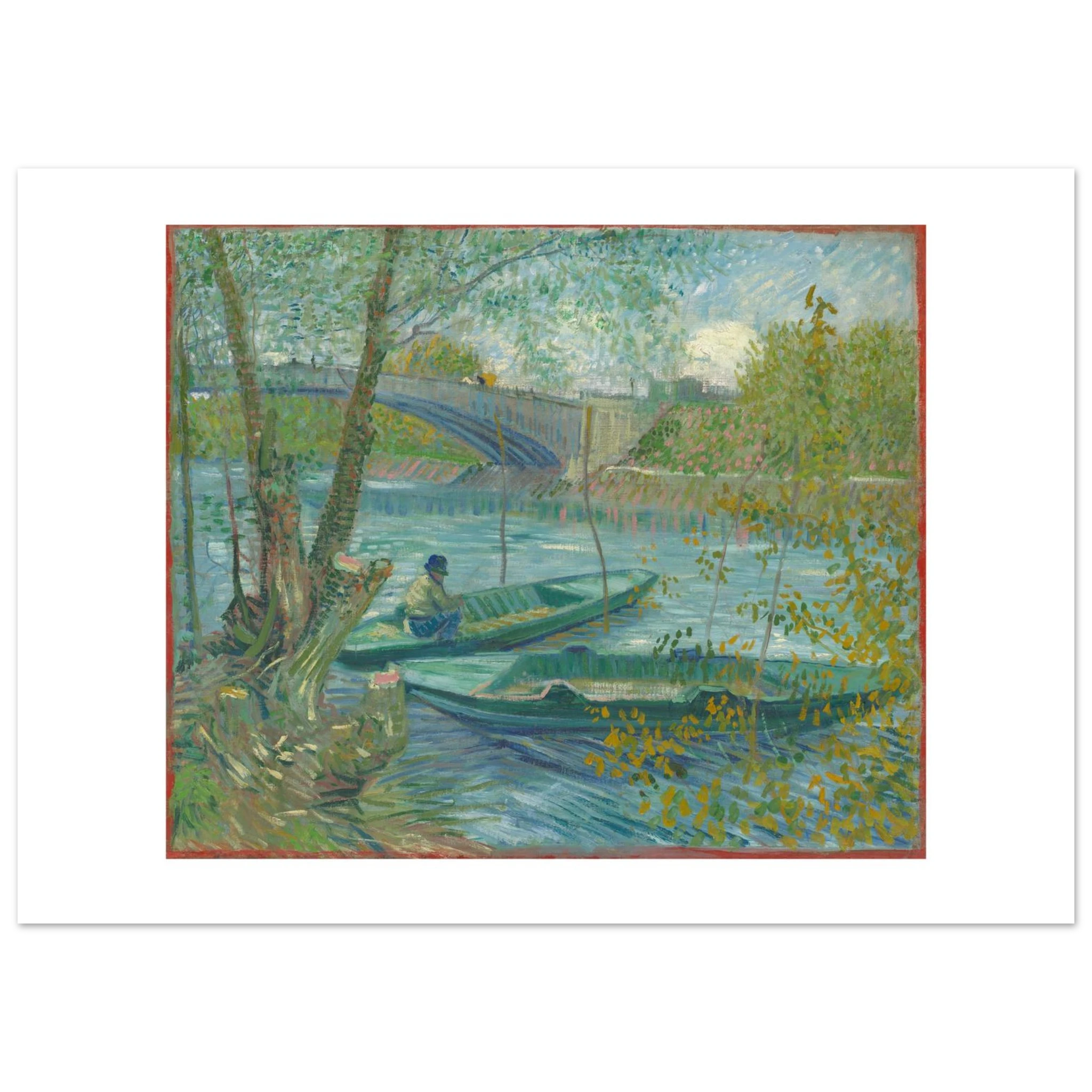 Van Gogh's Fishing in Spring as a 70 × 50 cm fine art poster, unframed, shown flat against a light grey wall
