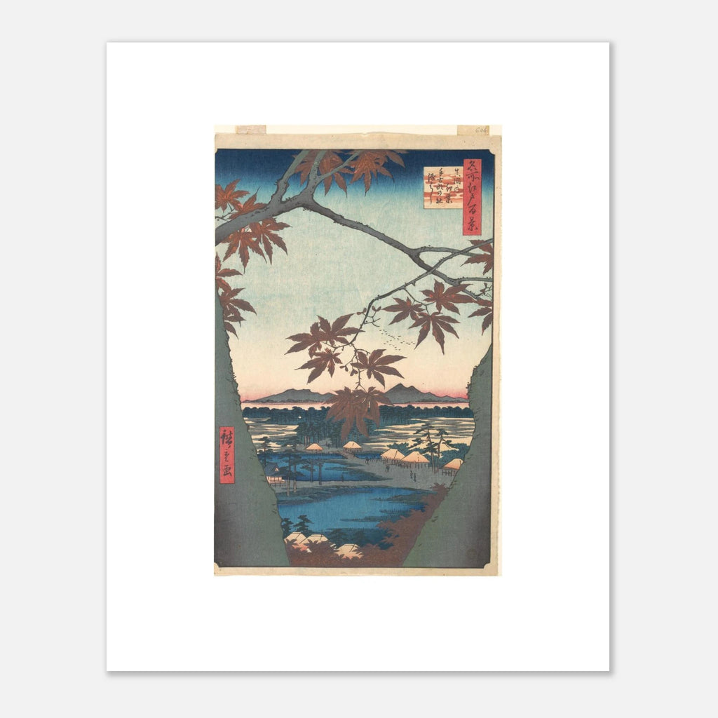 The 40 × 50 cm giclée print of Hiroshige's Maples at Mama, unframed, shown flat with its white border