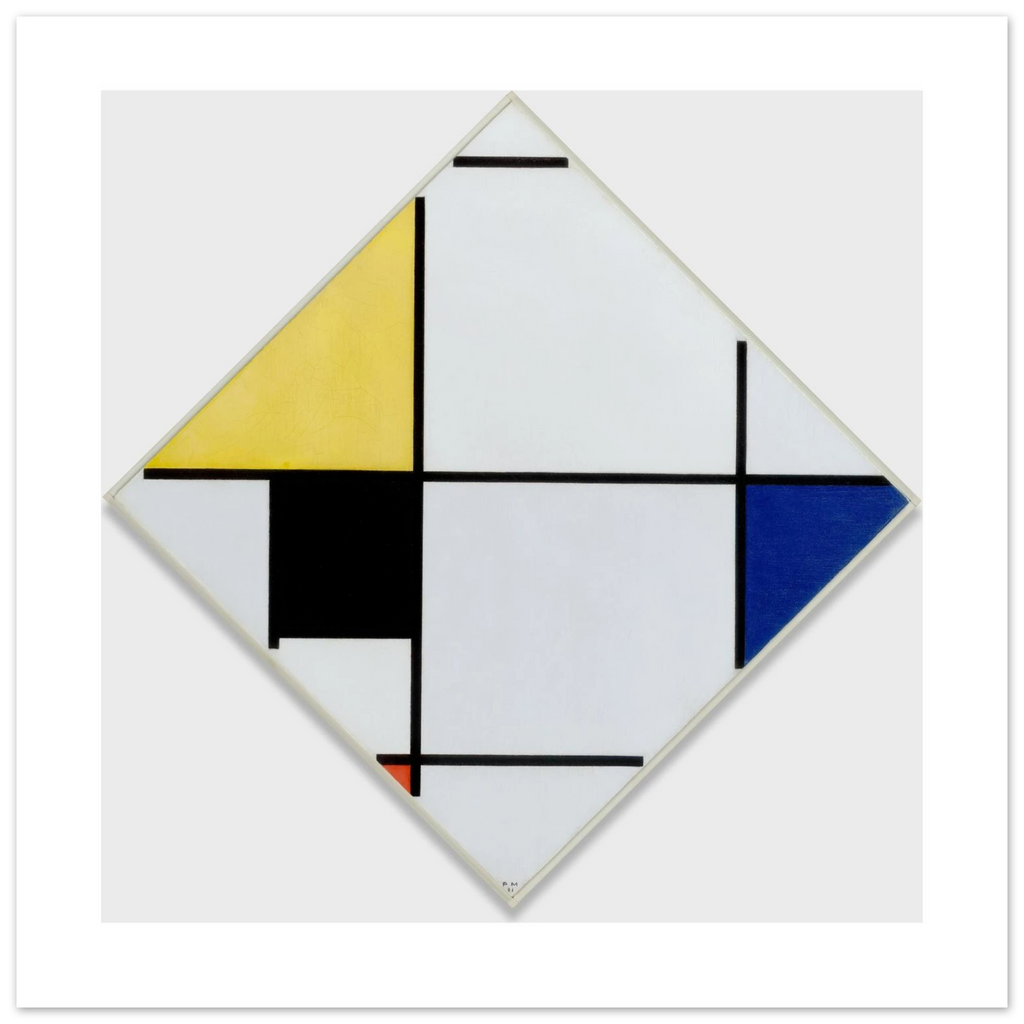 Mondrian's 1921 lozenge as a giclée print on the 50 × 50 cm sheet, unframed, with the white border