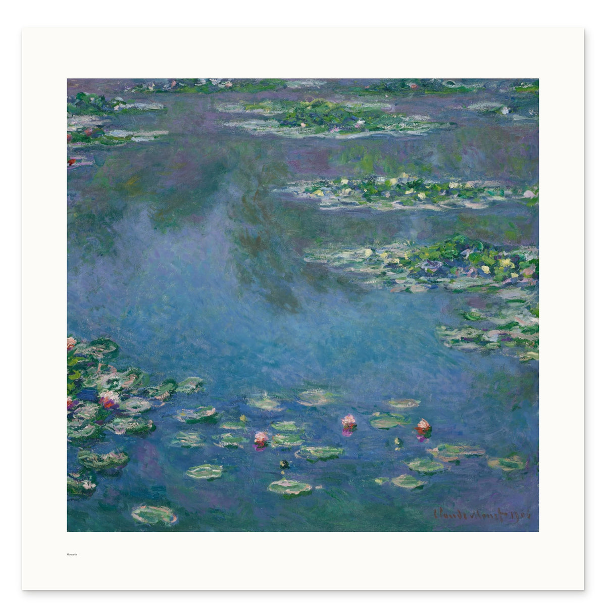 Monet's Water Lilies as a 70 × 70 cm giclée print, unframed, shown flat on white, with the small Museartis signet at the lower left