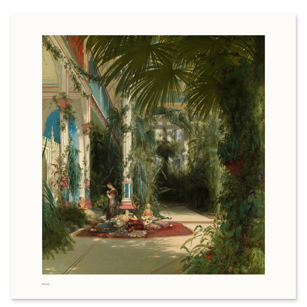 Blechen's Palm House on the Pfaueninsel as a 50 × 50 cm giclée print, unframed, shown flat on white, with the small Museartis signet at the lower left
