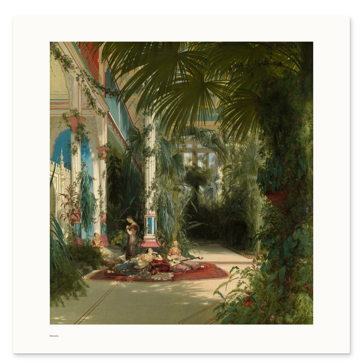 Blechen's Palm House on the Pfaueninsel as a 50 × 50 cm giclée print, unframed, shown flat on white, with the small Museartis signet at the lower left