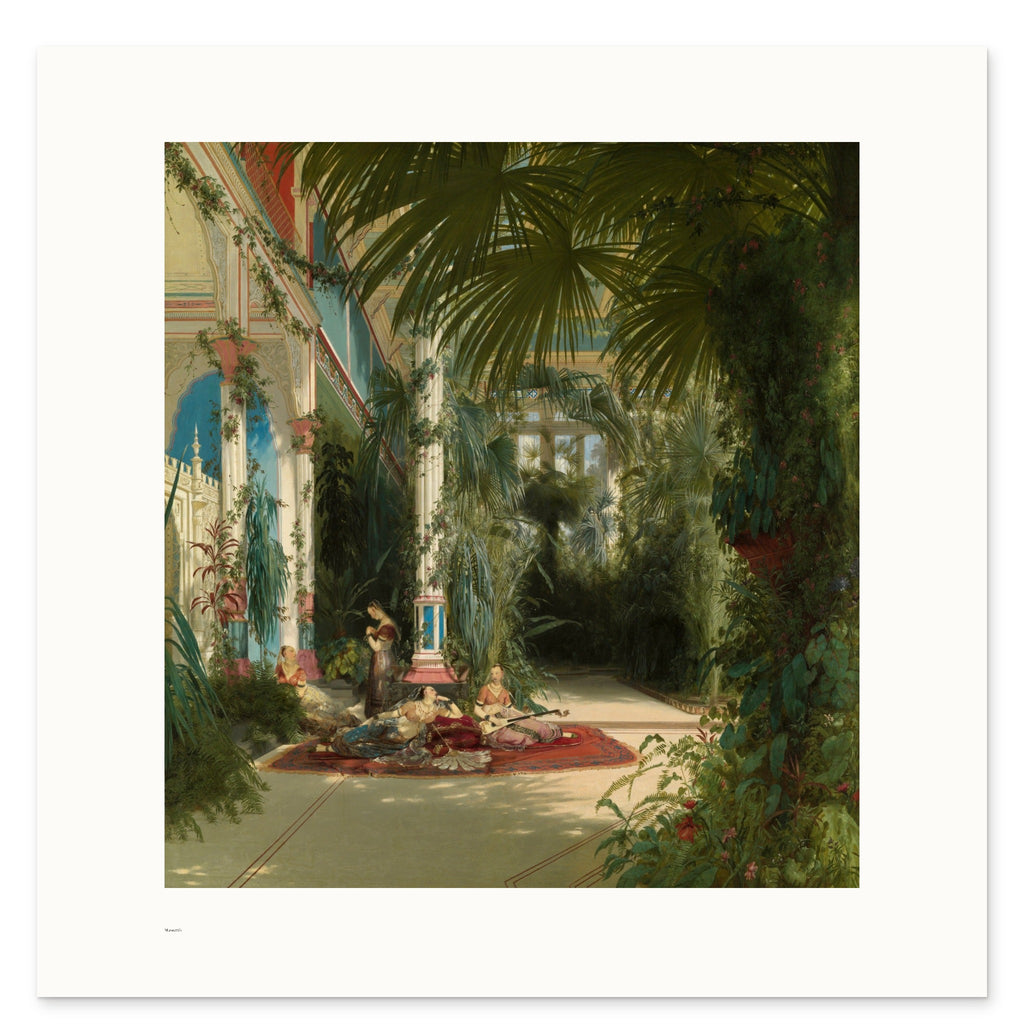 Blechen's Palm House on the Pfaueninsel as a 70 × 70 cm giclée print, unframed, shown flat on white, with the small Museartis signet at the lower left
