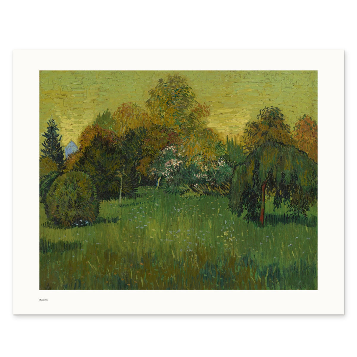 Van Gogh's The Poet's Garden as a 50 × 40 cm giclée print, unframed, shown flat on white, with the small Museartis signet at the lower left