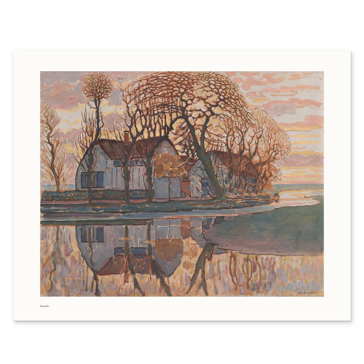 Mondrian's Farm near Duivendrecht as a 50 × 40 cm giclée print, unframed, shown flat on white, with the small Museartis signet at the lower left