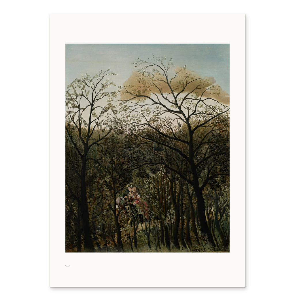 Rousseau's Rendezvous in the Forest as a 50 × 70 cm giclée print, unframed, shown flat on white, with the small Museartis signet at the lower left