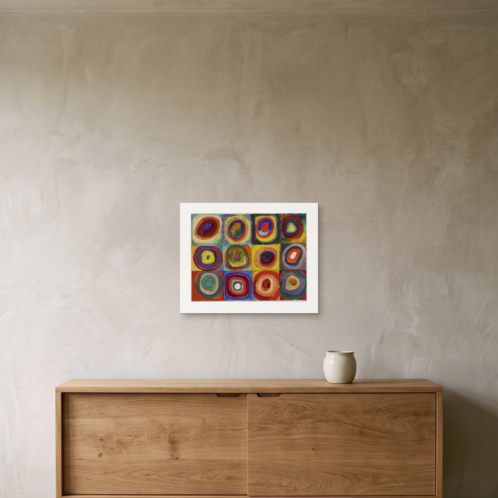 The 50 × 40 cm print of Kandinsky’s Colour Study hanging above a sideboard