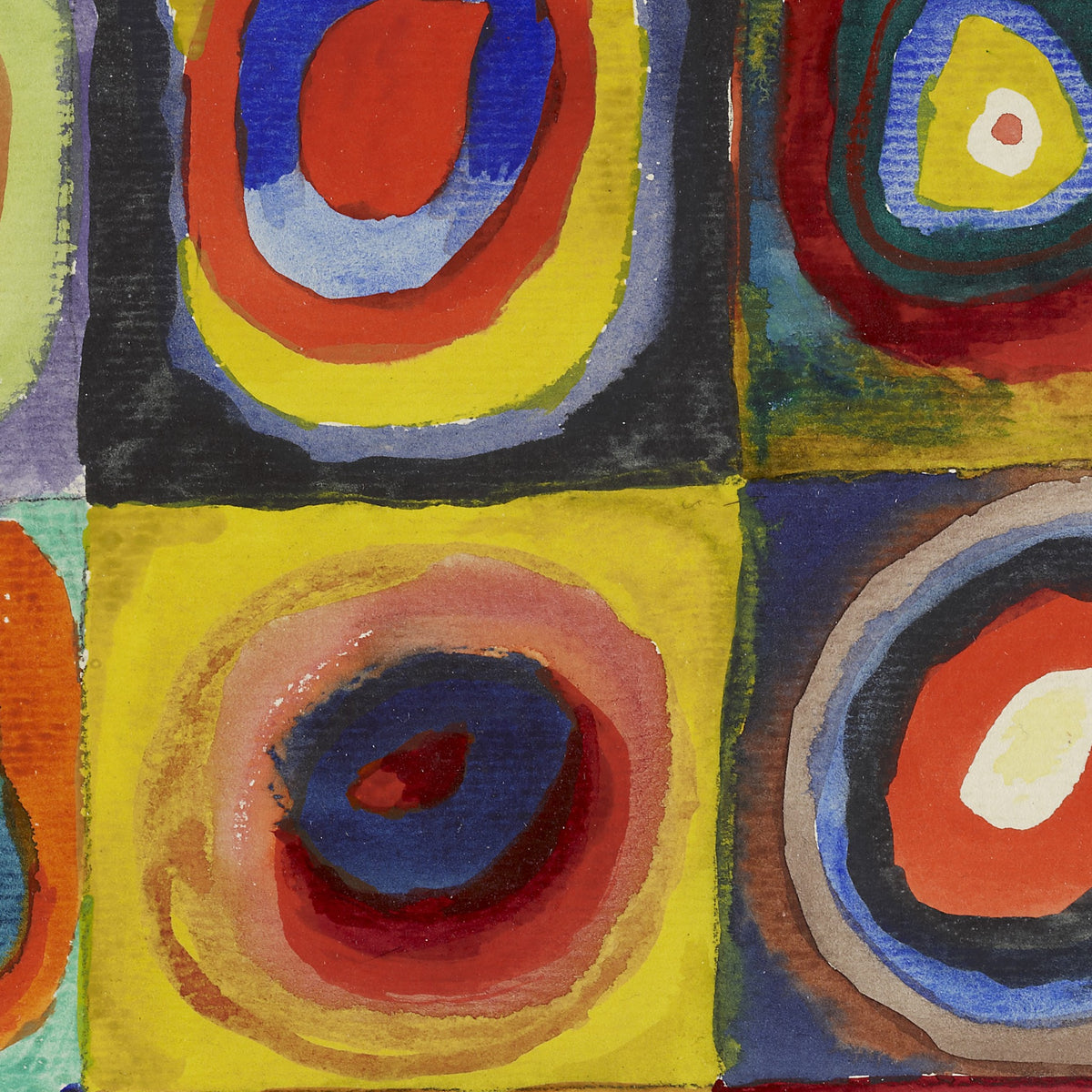 Detail at print size: concentric rings in watercolour and gouache