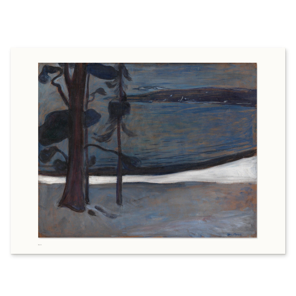 Munch's Winter at Nordstrand as a 100 × 75 cm giclée print, unframed, shown flat on white, with the small Museartis signet at the lower left
