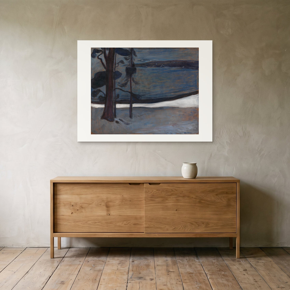 The 100 × 75 cm sheet framed above a sideboard