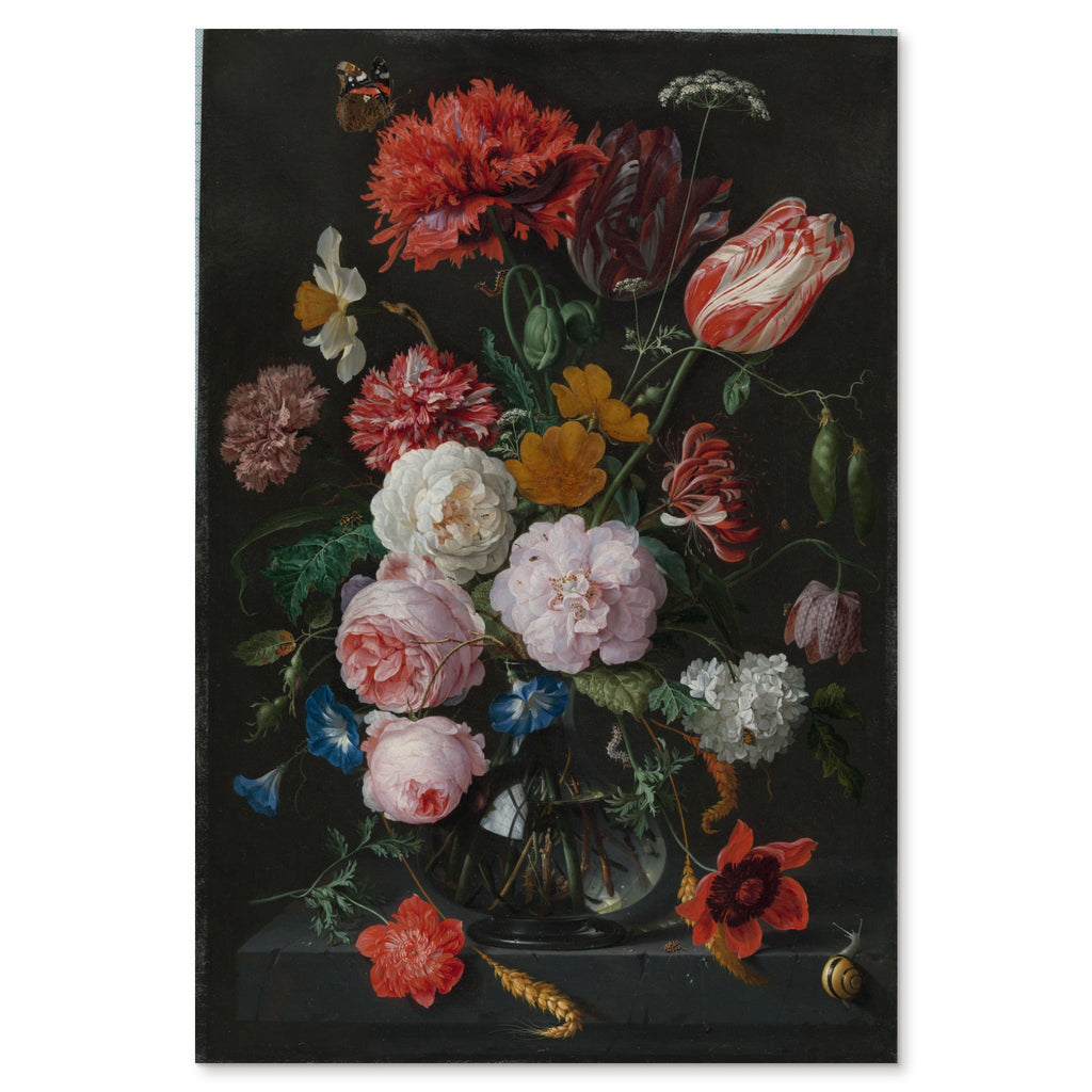 Jan Davidsz. de Heem, Still Life with Flowers in a Glass Vase, c. 1650–83 — the full painting reproduced as a giclée print