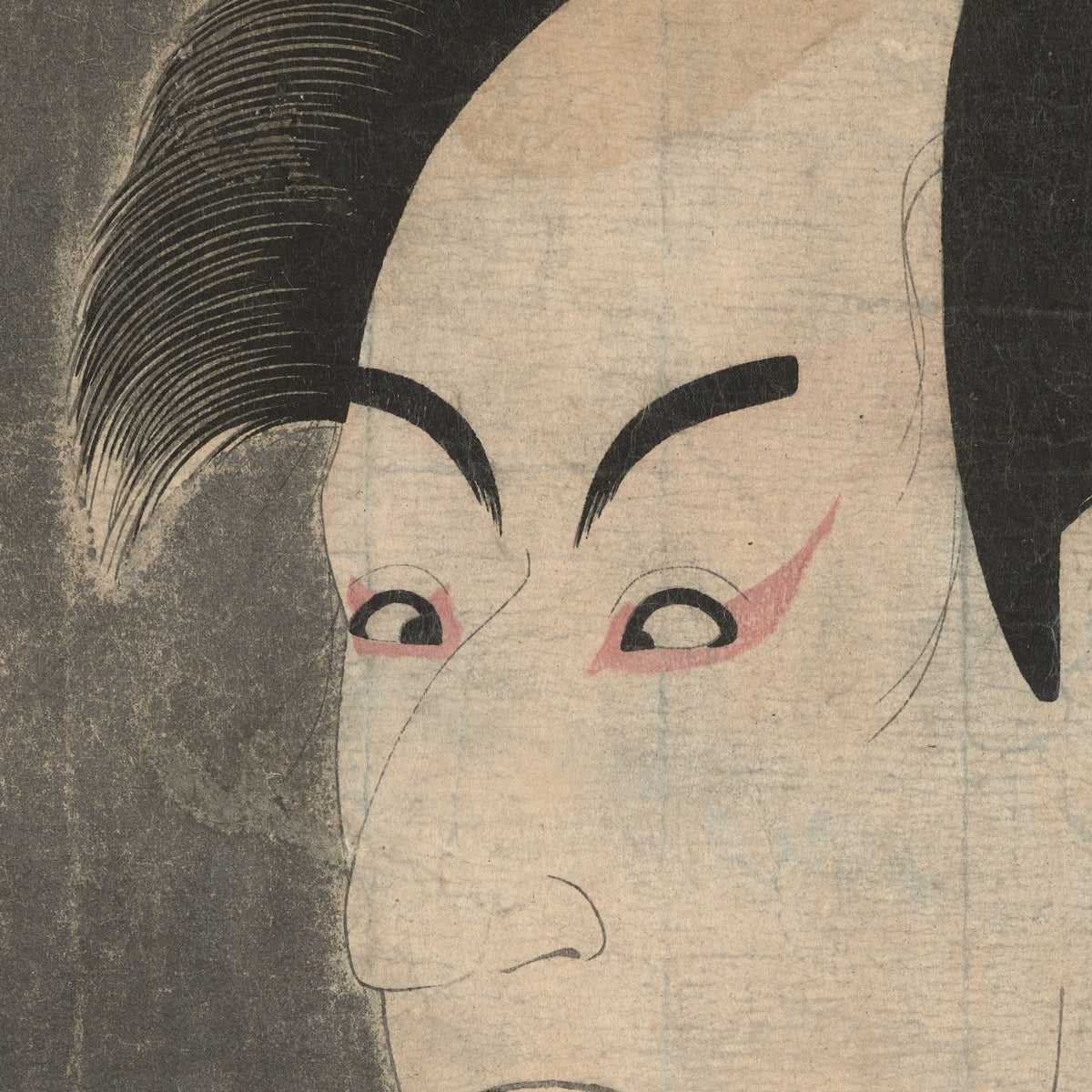 Detail at printed size on the 50 × 70 cm sheet: the actor's face, the red make-up around the eyes