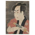 Tōshūsai Sharaku, The Kabuki Actor Ichikawa Omezō I as the Footman Ippei, 1794 — bust portrait in a red robe gripping a sword hilt, on a dark mica ground