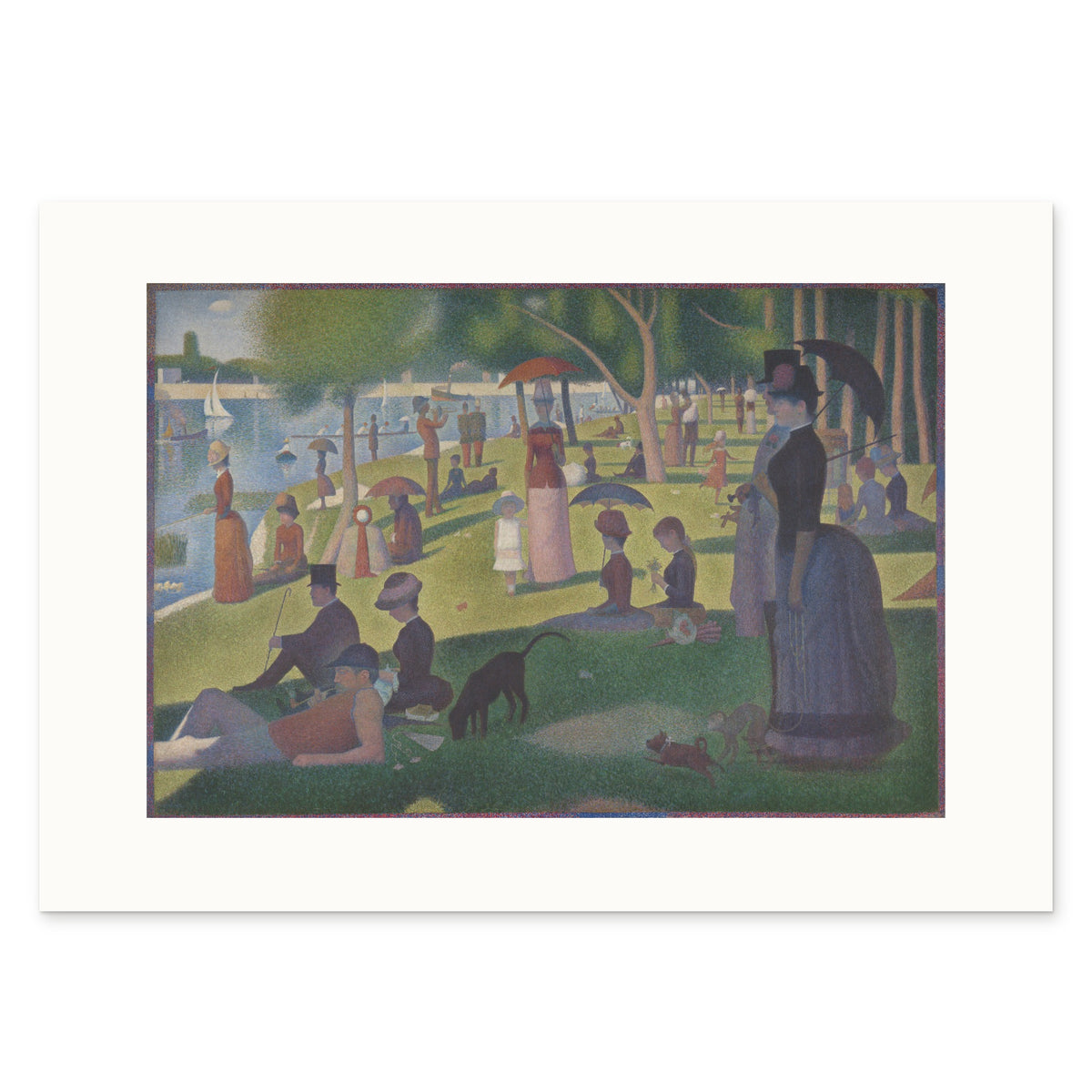 The 100 × 70 cm sheet as printed: Seurat's Grande Jatte 78.83 × 52.81 cm on white paper, 10.59 cm margins at the sides, 8.00 above and 9.19 below