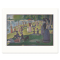 The 50 × 40 cm sheet as printed: Seurat's Grande Jatte 42.00 × 28.14 cm on white paper, 4.00 cm margins at the sides, 5.51 above and 6.34 below