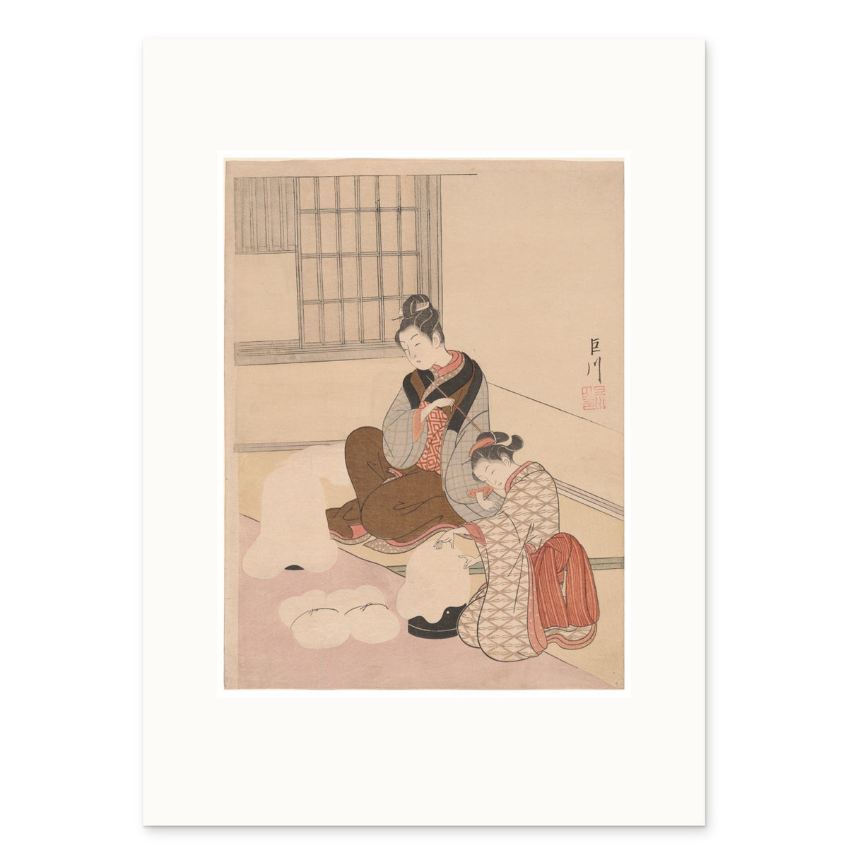 Harunobu, Evening Snow on a Floss Shaper as a 50 × 70 cm giclée print, 1.7× original, on white