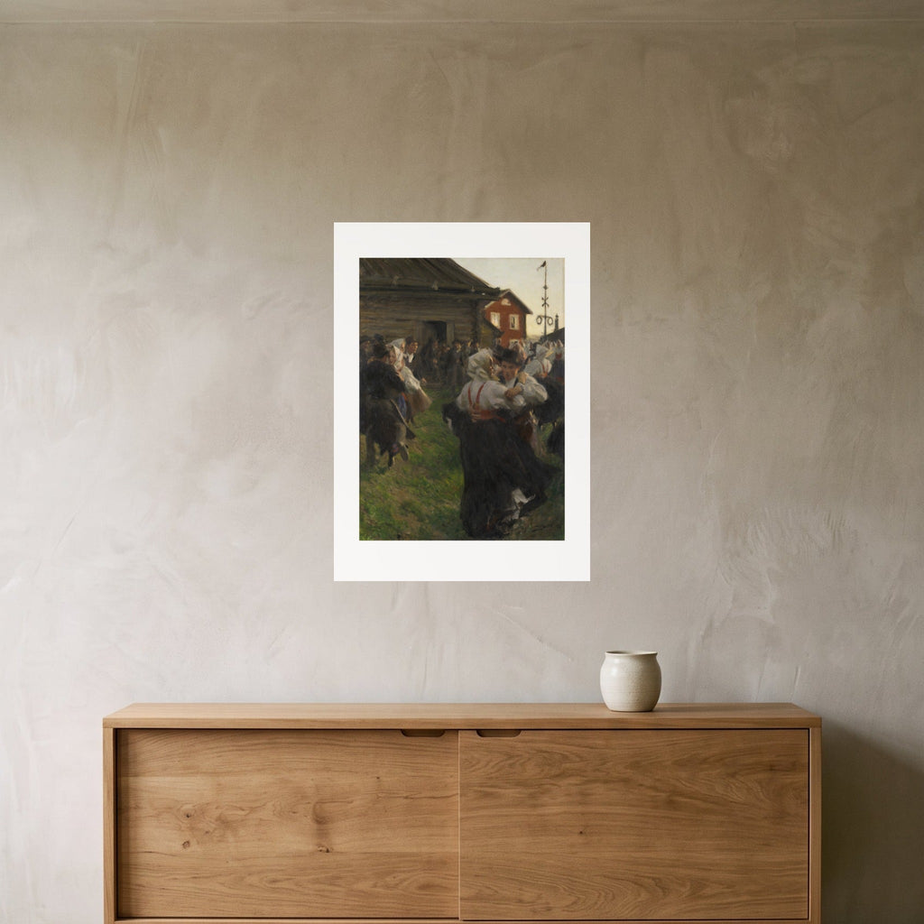 The Midsummer Dance print, full uncropped sheet, shown above a sideboard