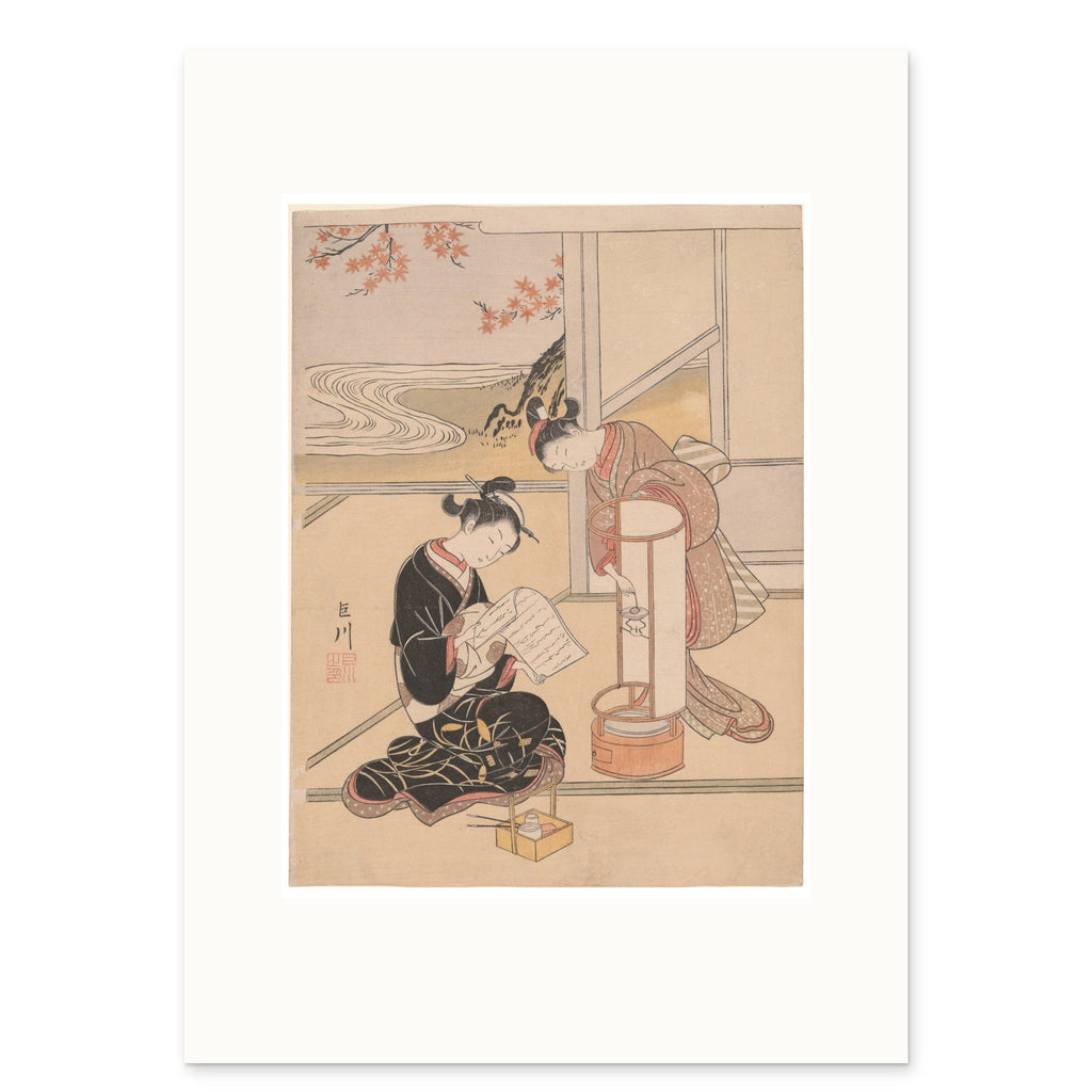Harunobu, The Evening Glow of a Lamp as a 50 × 70 cm giclée print, 1.7× original, on white