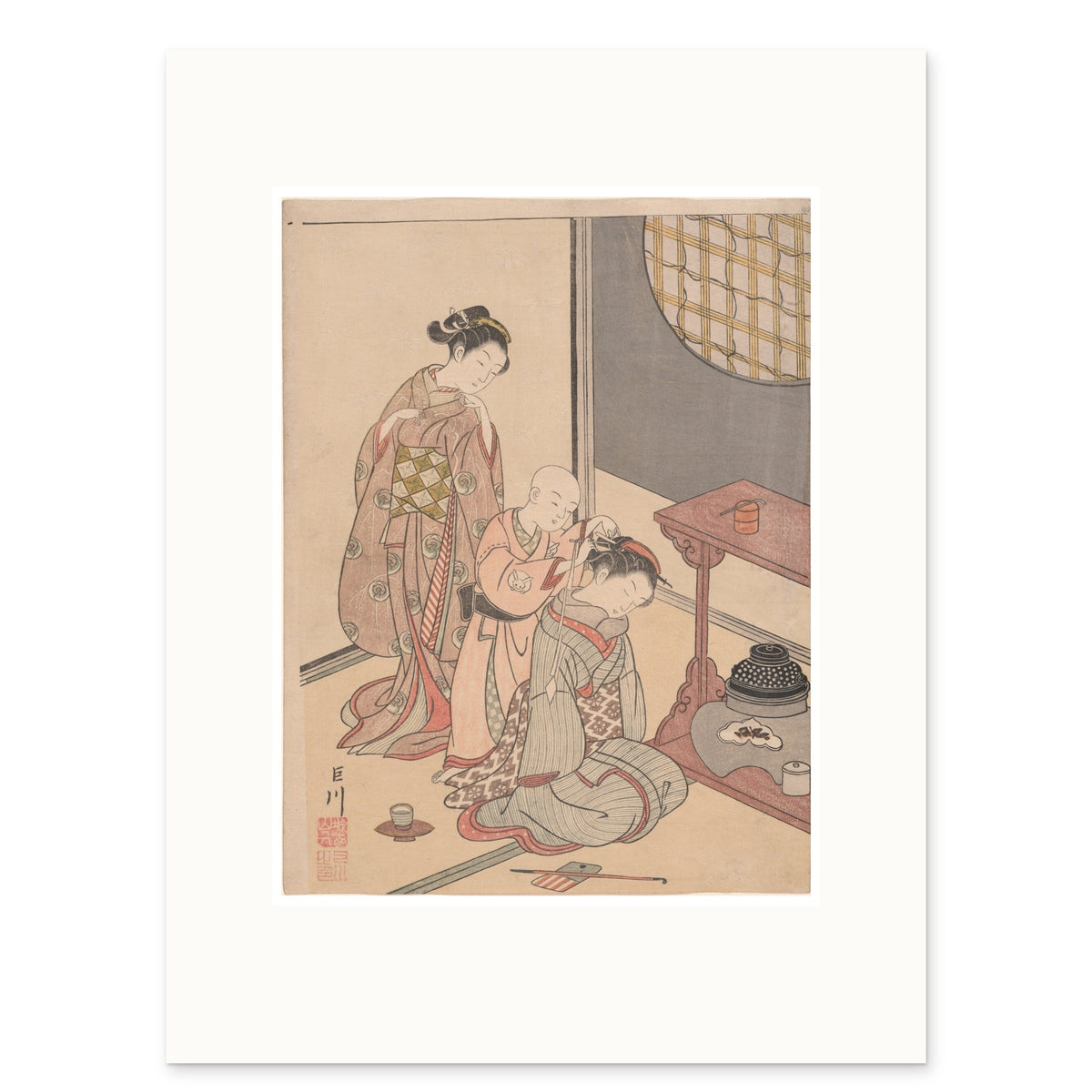 Harunobu, Night Rain of the Tea Stand as a 30 × 40 cm giclée print at original size, on white