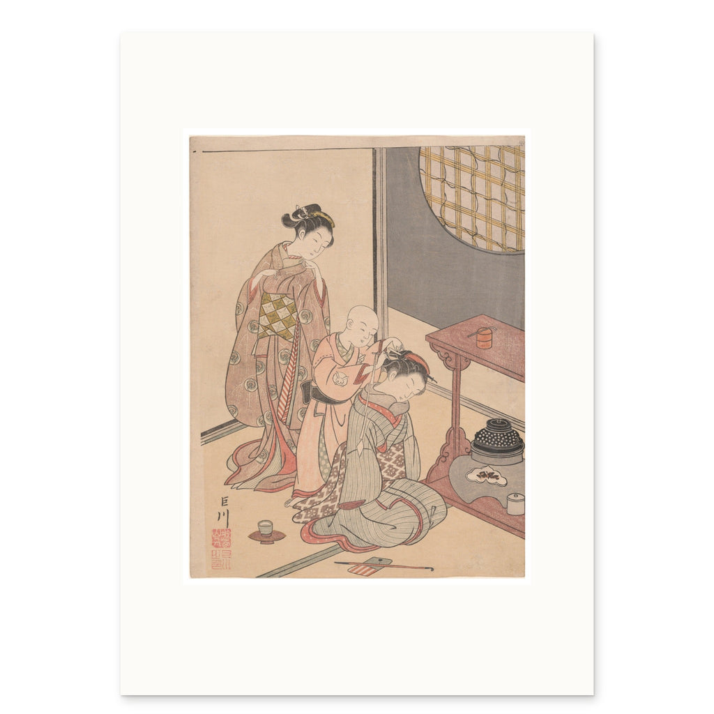 Harunobu, Night Rain of the Tea Stand as a 50 × 70 cm giclée print, 1.7× original, on white