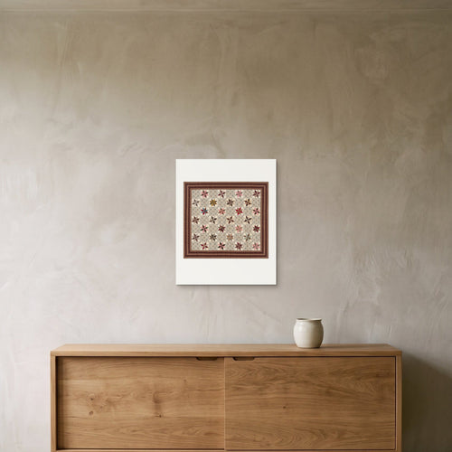American – LeMoyne Star Quilt Top, 1875–1900 — the 40 × 50 cm sheet as printed, shown on the wall above a sideboard