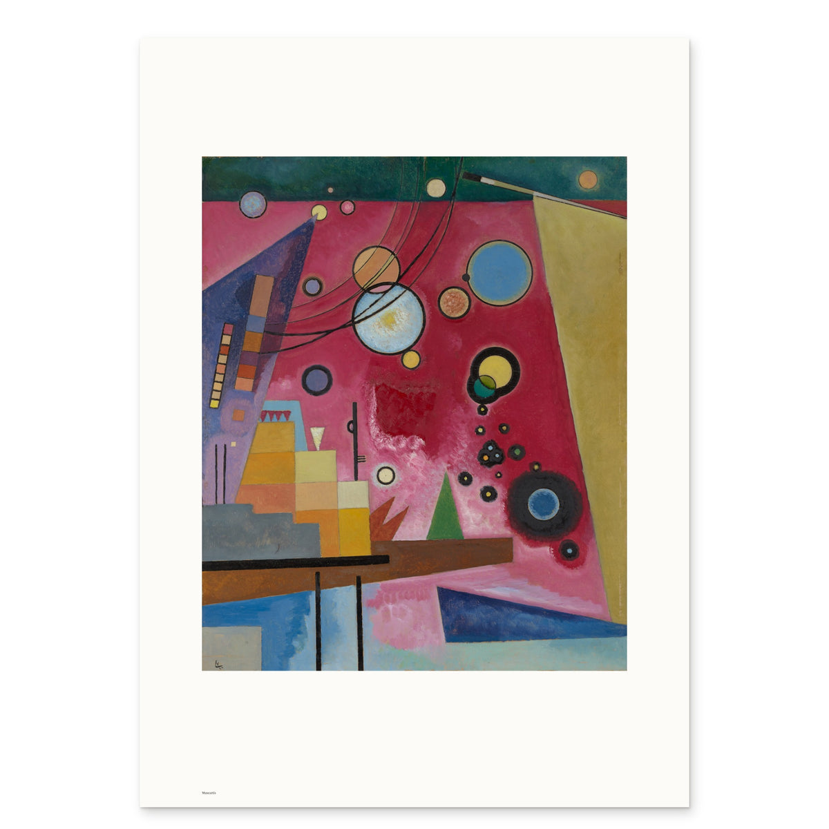 The 50 × 70 cm sheet as printed: Kandinsky's Heavy Red 38.69 × 46.82 cm on white paper, 5.7 cm margins at the sides