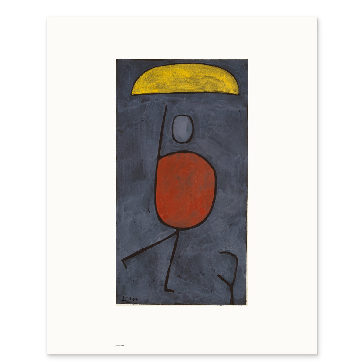 The 40 × 50 cm sheet as printed: Klee's mit Sonnenschirm at original size, 19.65 × 36.54 cm on white paper, 10.2 cm margins at the sides