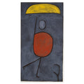 Paul Klee, mit Sonnenschirm (With an Umbrella), 1939 — the whole sheet: a striding figure with a red body under a yellow umbrella on a dark slate-blue ground